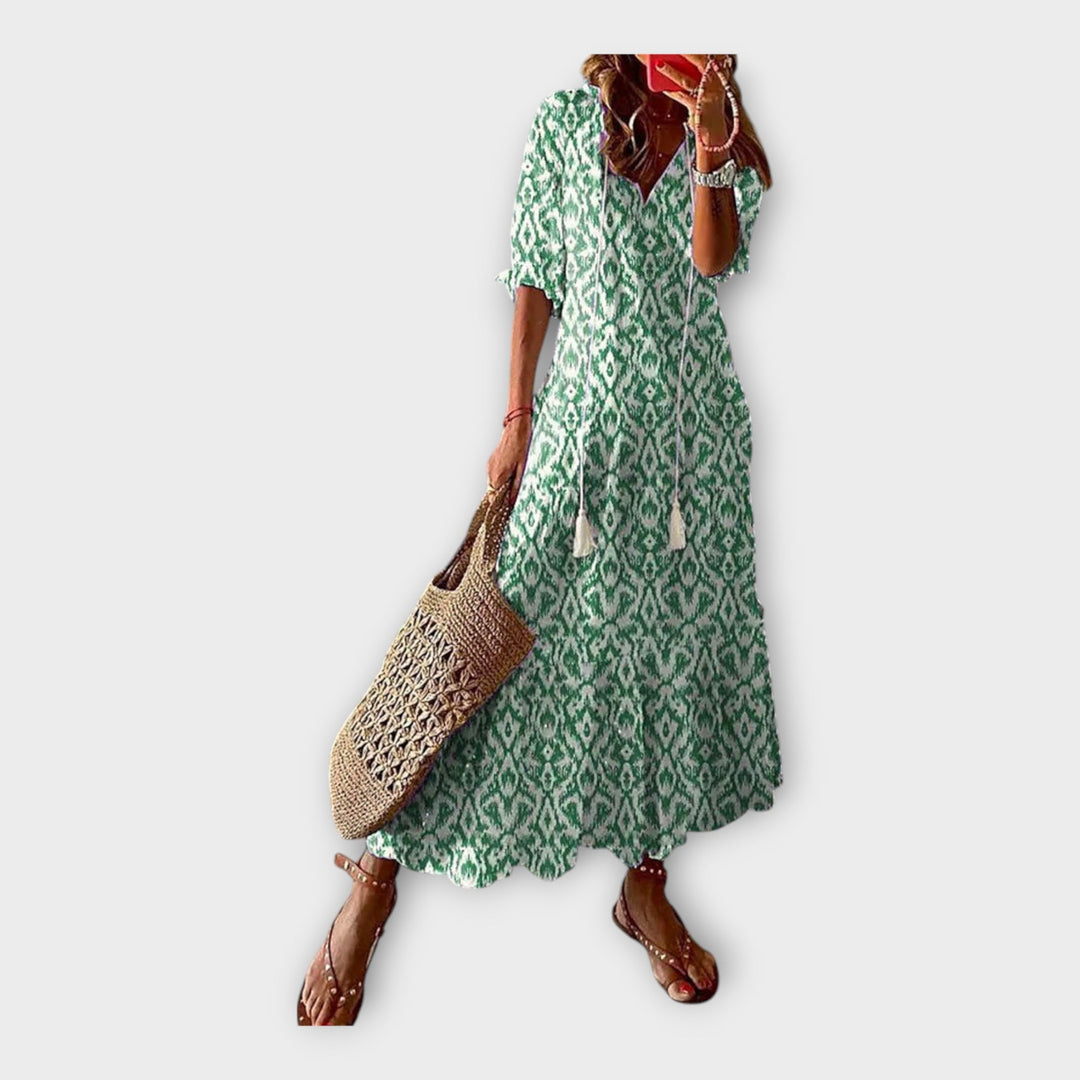 Vintidž haljina s vezom i V-in izrezom