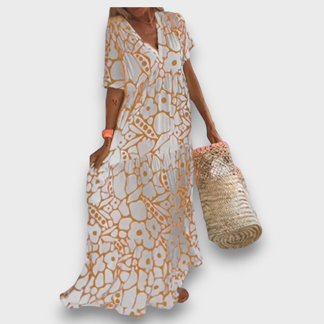 Dugana haljina s cvjetnim uzorkom i gumbima