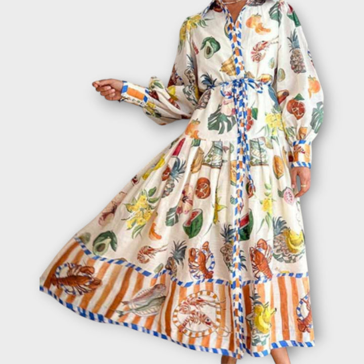 Maxi haljina s remenom i nabuhlim rukavima