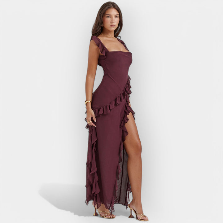 Haljina s prorezom i podesivim volanima