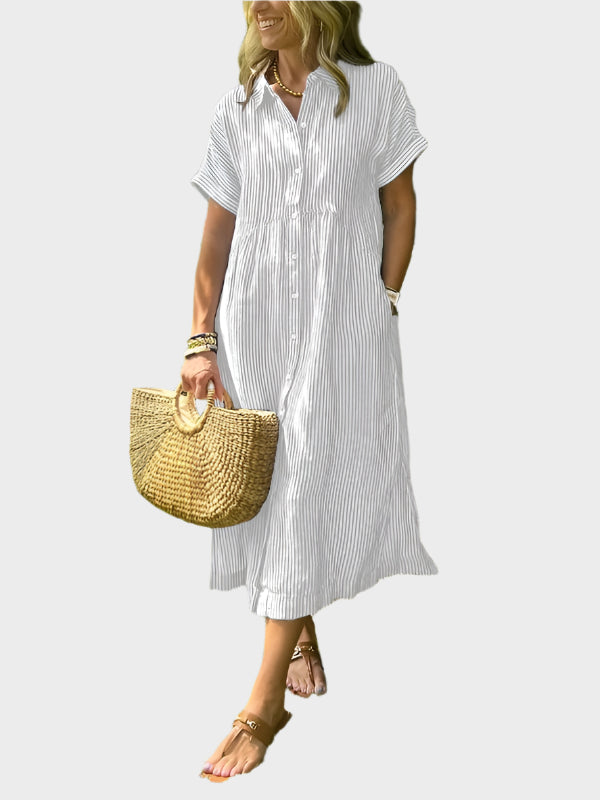 Prugasto košulja haljina s ukrasnim krilcima, gumbima i funkcionalnim džepovima
