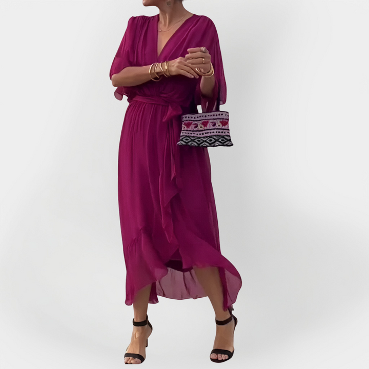 Svilena haljina s V-izrezom