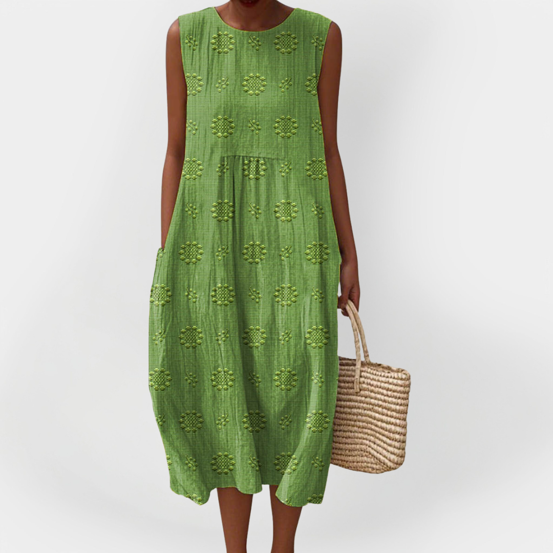 Elegantna pamučna haljina bez rukava s džepovima