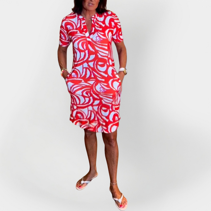 Midi haljina s uzorkom i kratkim rukavima