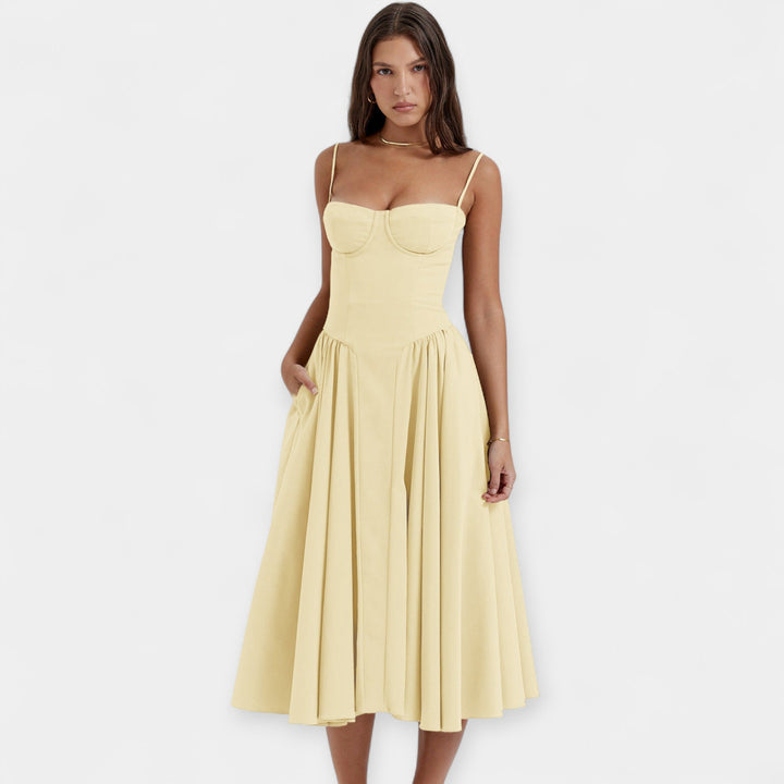 Retro midi haljina s tankim trakama