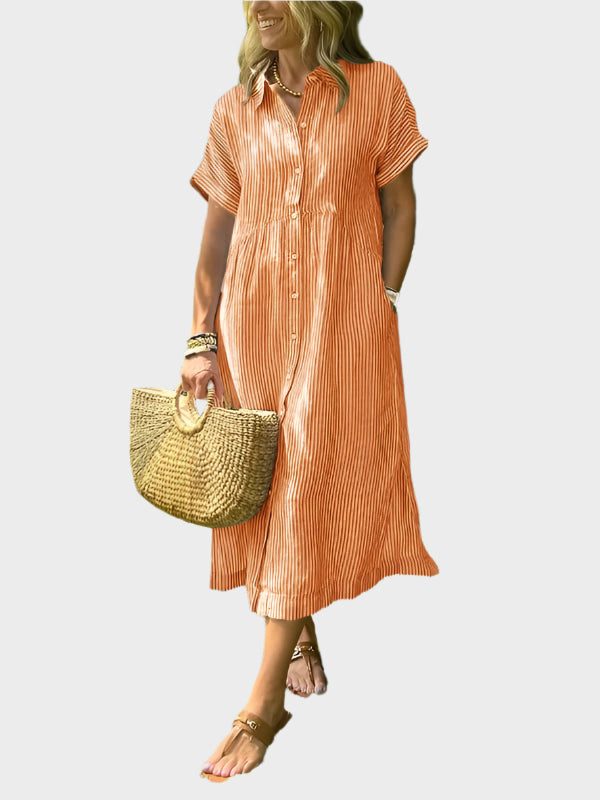 Prugasto košulja haljina s ukrasnim krilcima, gumbima i funkcionalnim džepovima