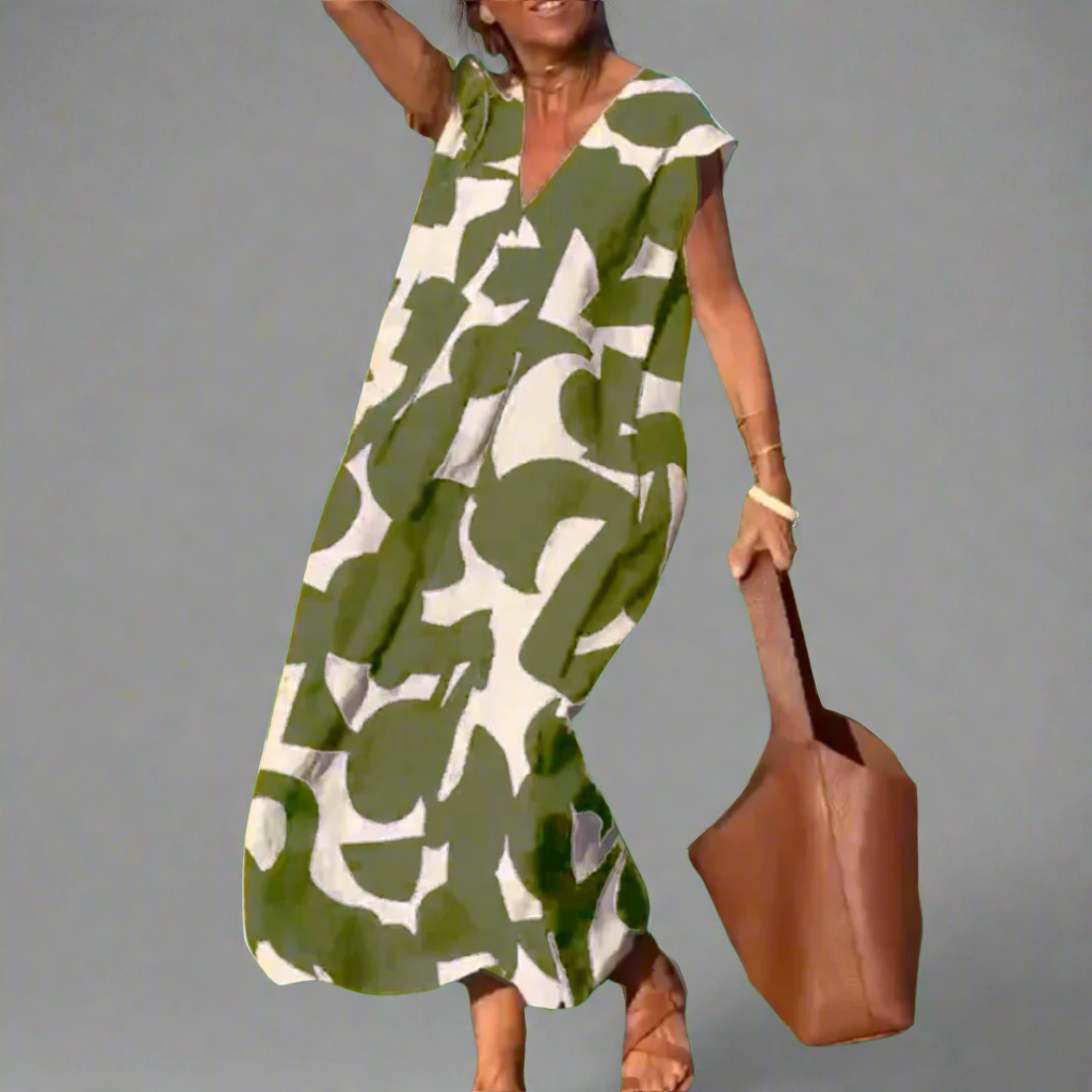 V haljina s otiskom od tkanine