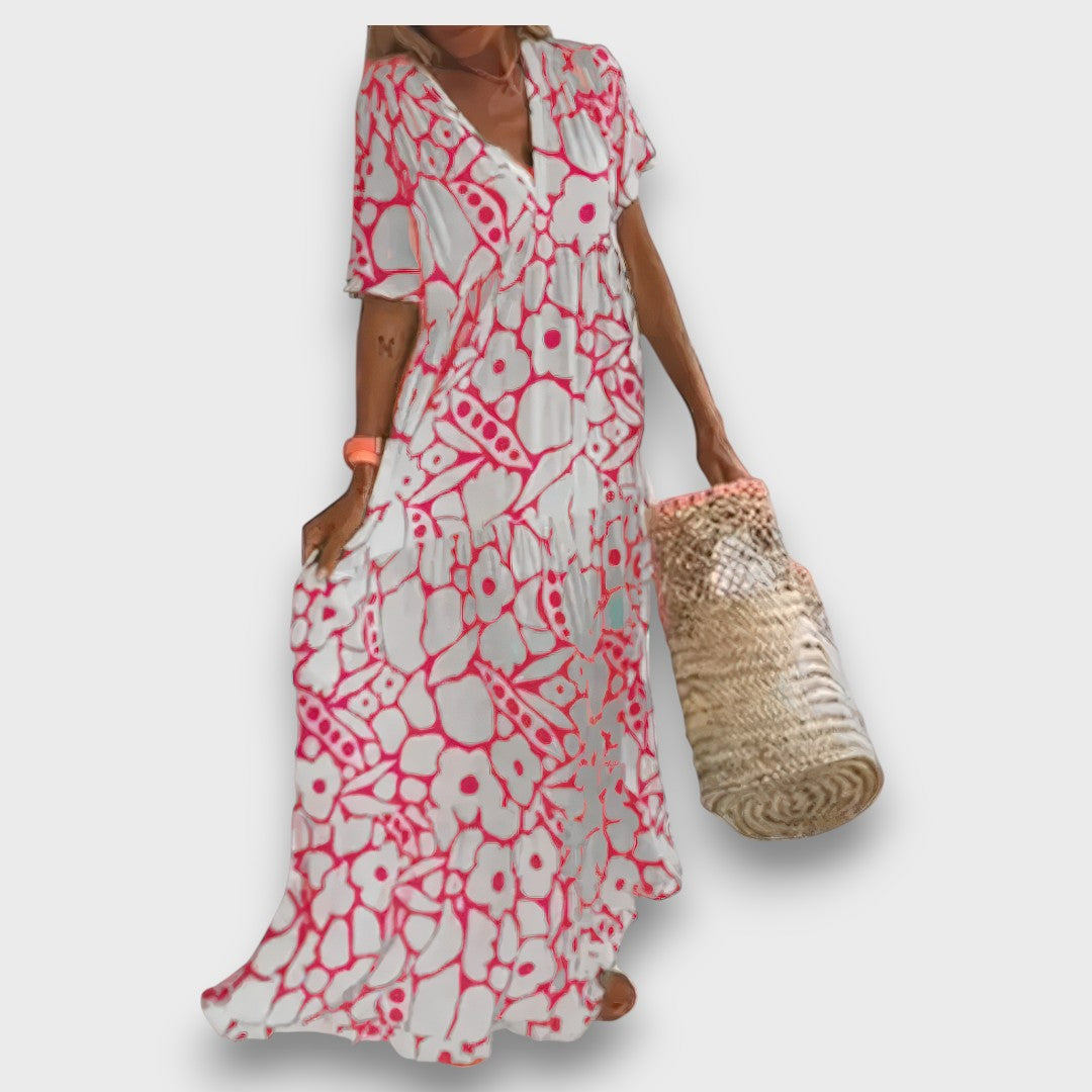 Dugana haljina s cvjetnim uzorkom i gumbima