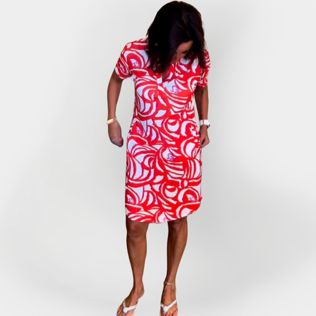 Midi haljina s uzorkom i kratkim rukavima