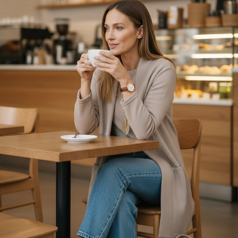 Louge Set | Elegantan 3-dijelni komplet: dugi kardigan, stilizirana bluza i elegantne hlače