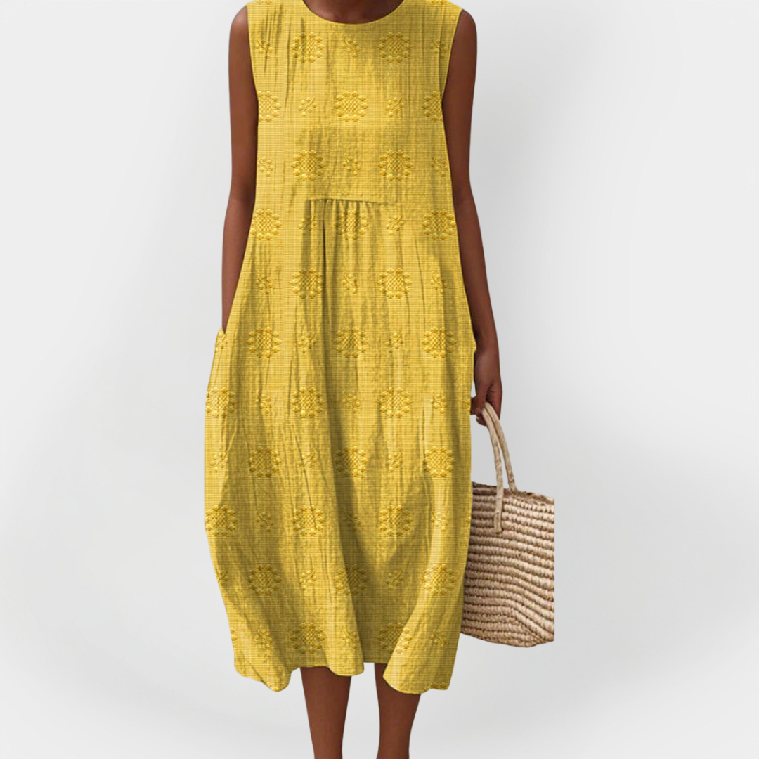 Elegantna pamučna haljina bez rukava s džepovima