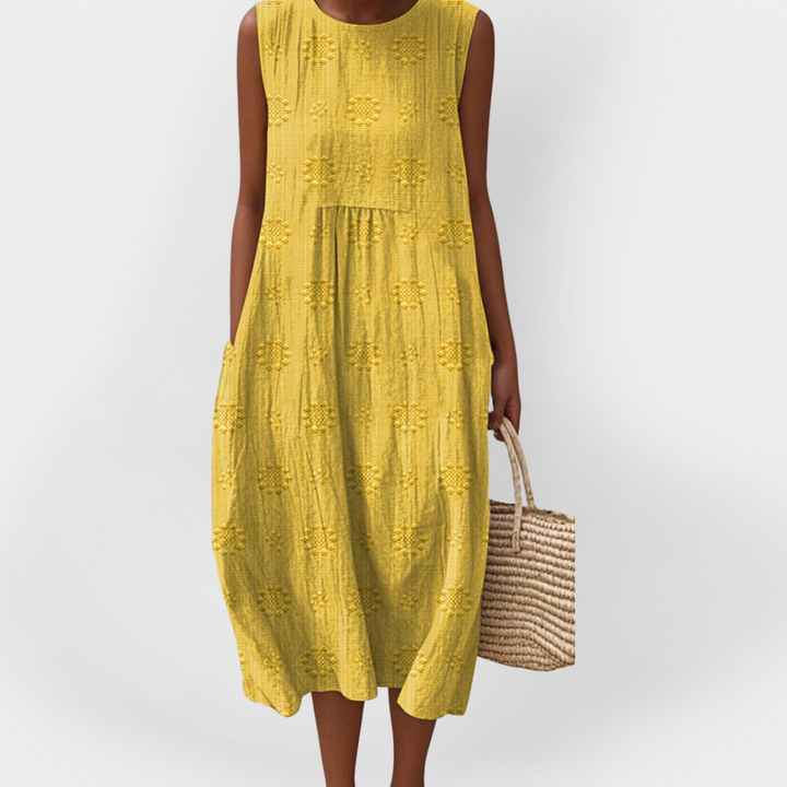 Elegantna pamučna haljina bez rukava s džepovima