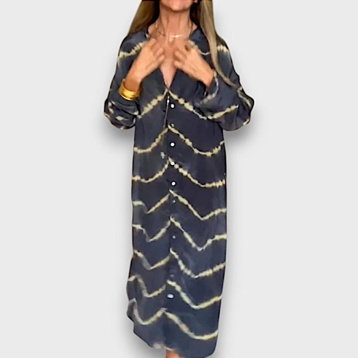 Maxi haljina Tie-Dye s gumbima i dugim rukavima