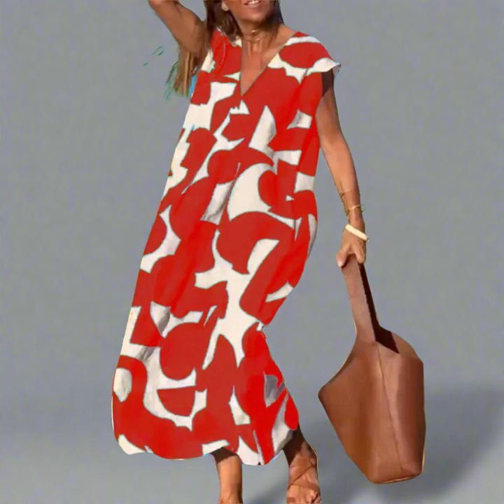 V haljina s otiskom od tkanine