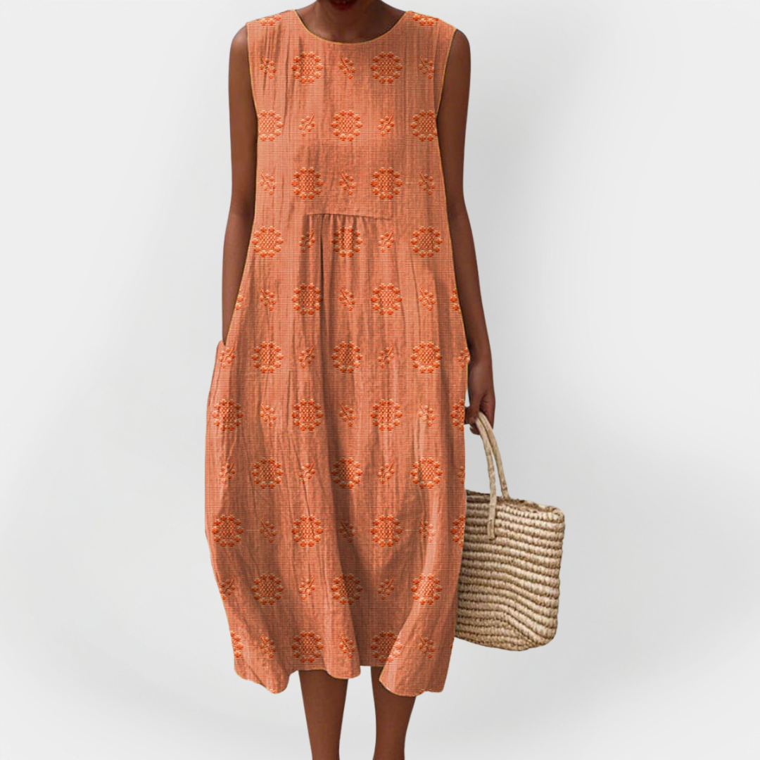 Elegantna pamučna haljina bez rukava s džepovima