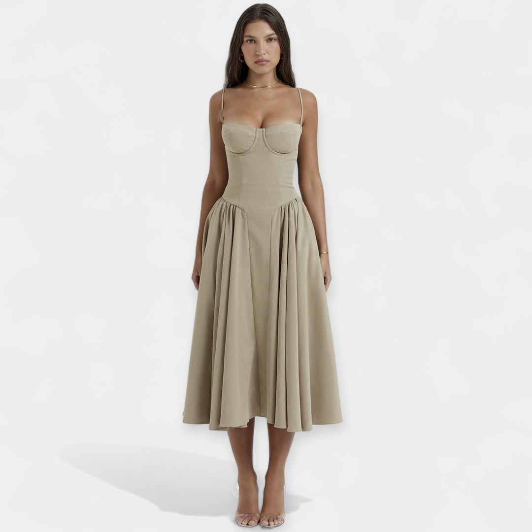 Retro midi haljina s tanka naramenica