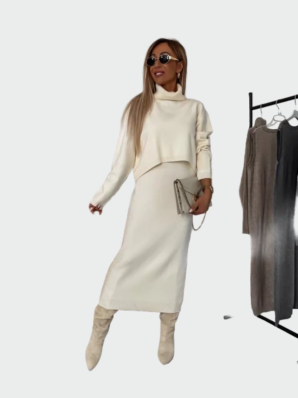 Komplet haljina i džemper s visokim ovratnikom