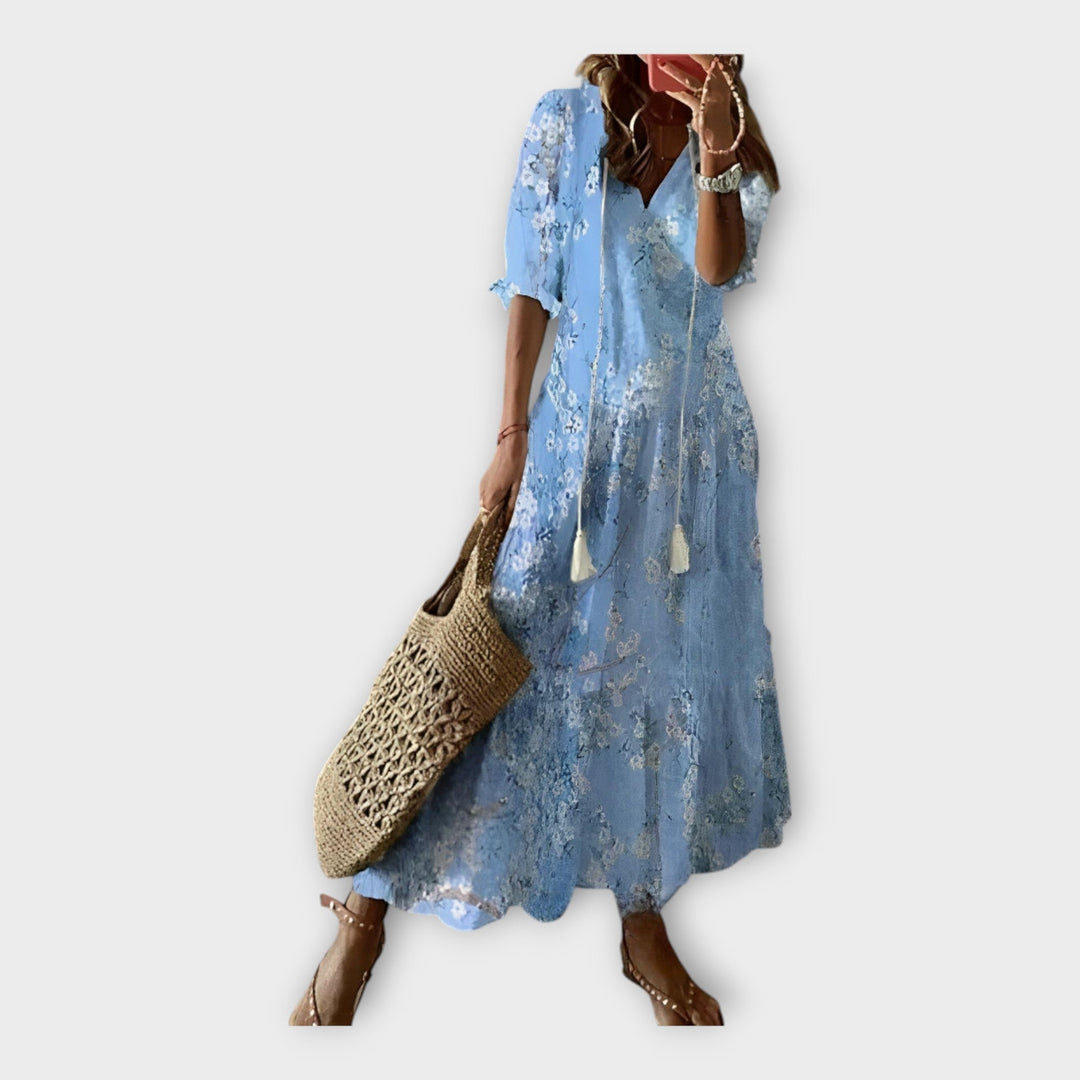 Vintidž haljina s vezom i V-in izrezom