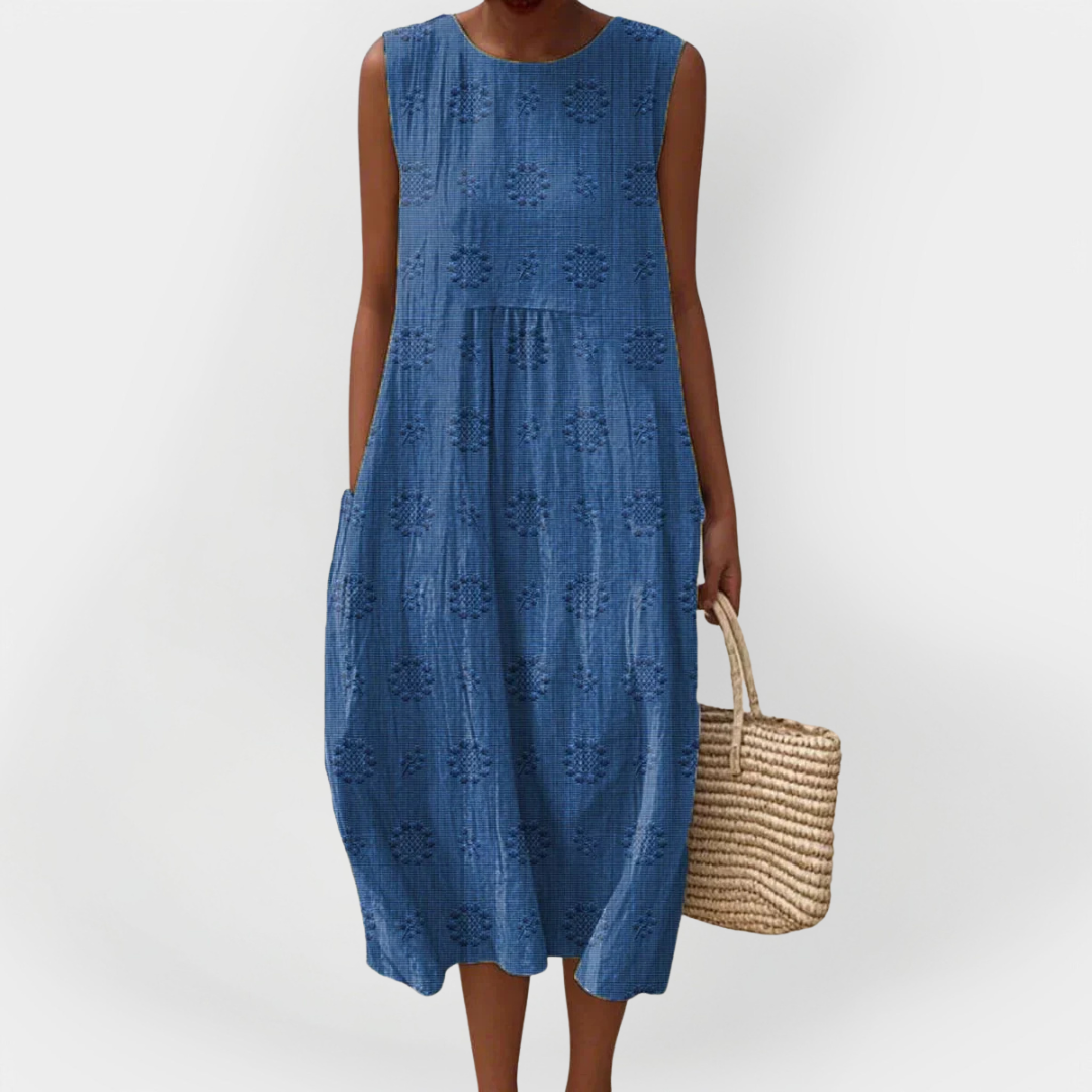 Elegantna pamučna haljina bez rukava s džepovima