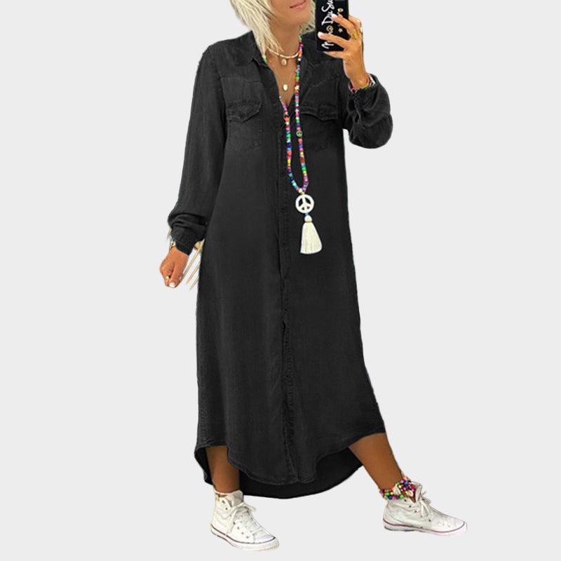 Dužu rukavima traper maxi haljina