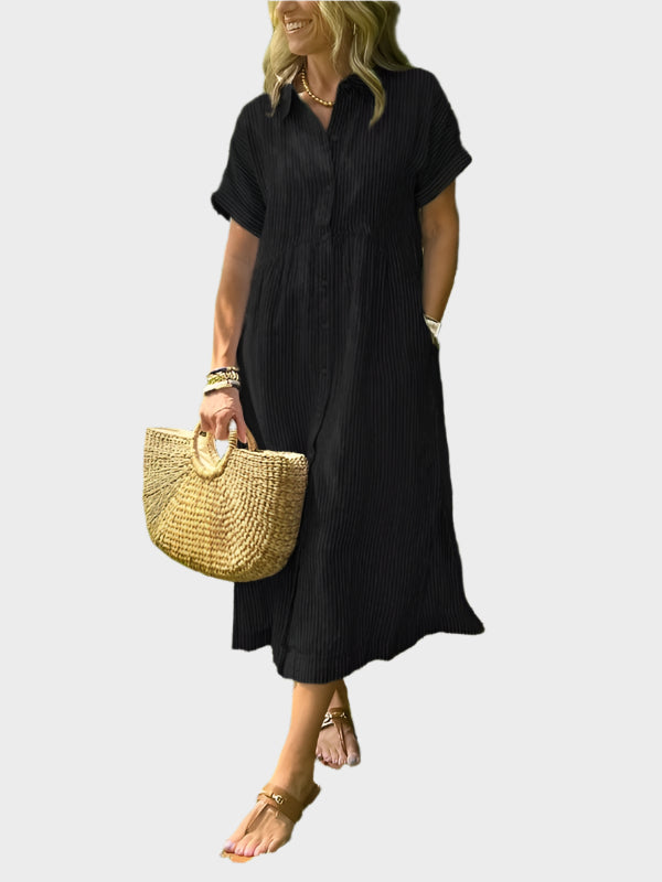 Prugasto košulja haljina s ukrasnim krilcima, gumbima i funkcionalnim džepovima