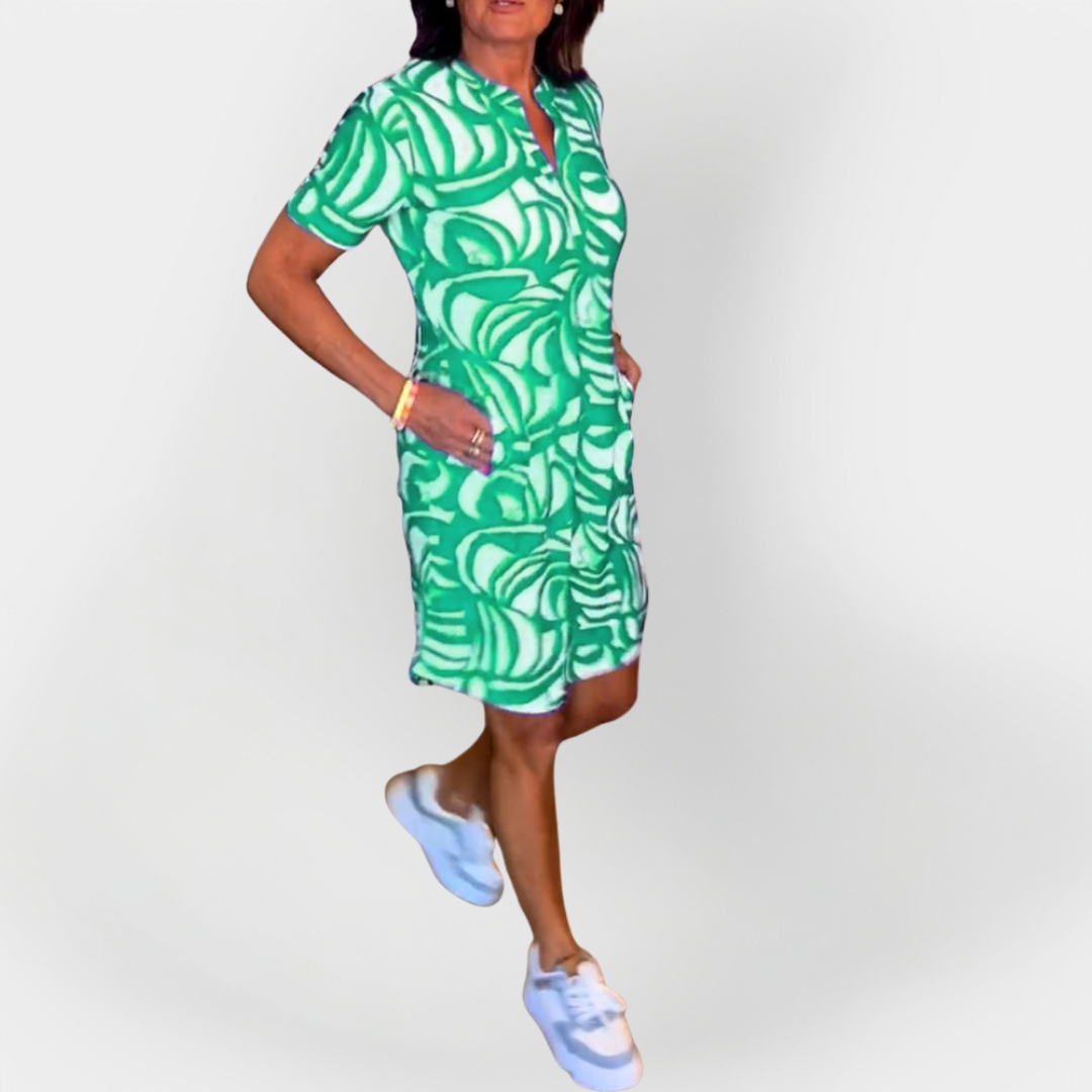 Midi haljina s uzorkom i kratkim rukavima