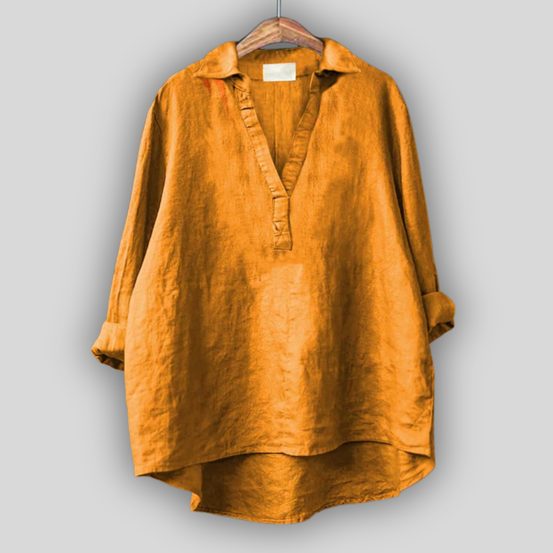 Bijela lanena bluza s V izrezom