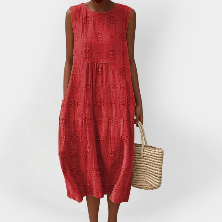 Elegantna pamučna haljina bez rukava s džepovima