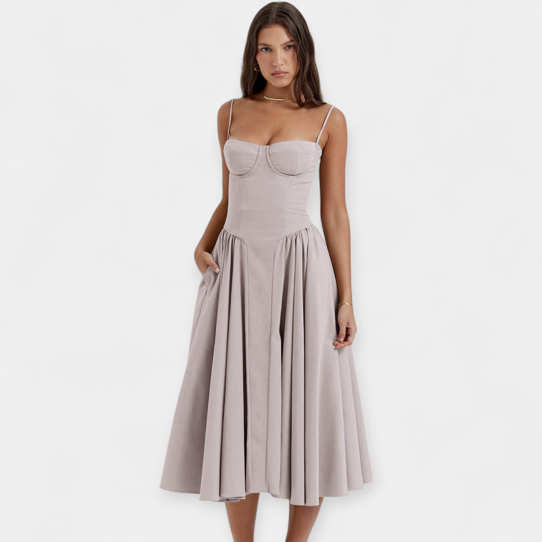 Retro midi haljina s tankim trakama