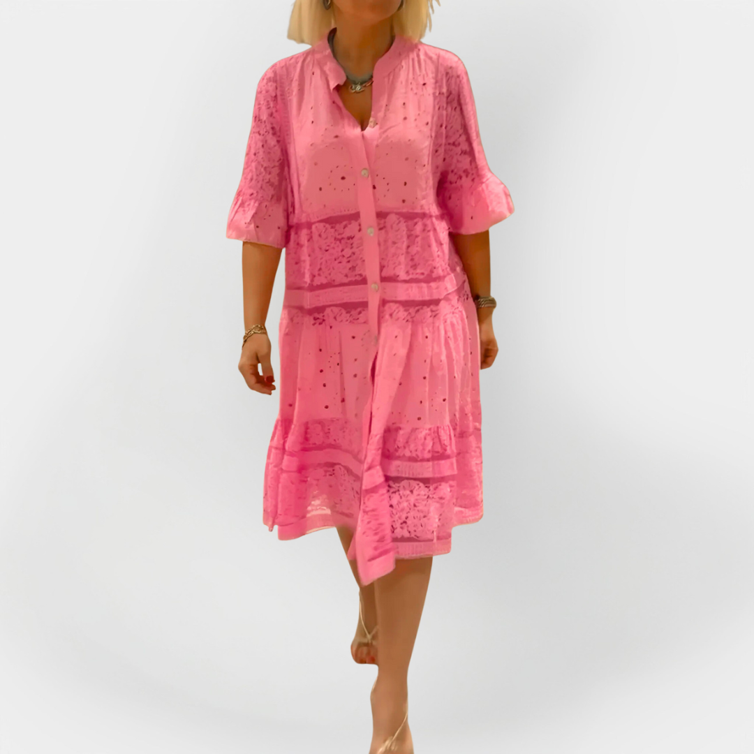 Haljina od čipke s rukavima i prednjim gumbima