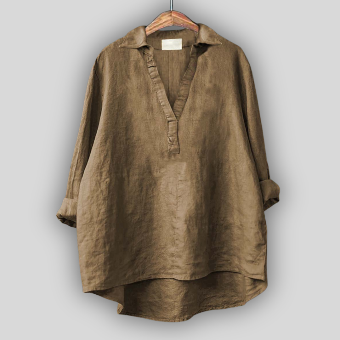 Bijela lanena bluza s V izrezom