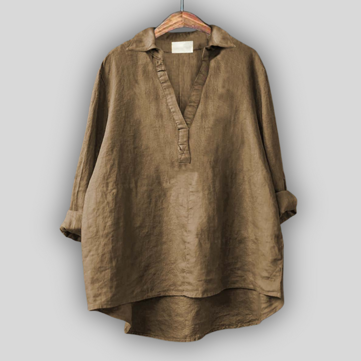 Bijela lanena bluza s V izrezom