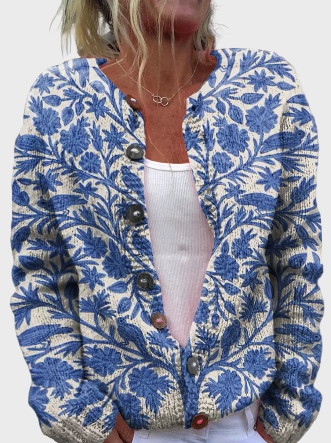 Pletene prsluk s cvjetnim uzorkom