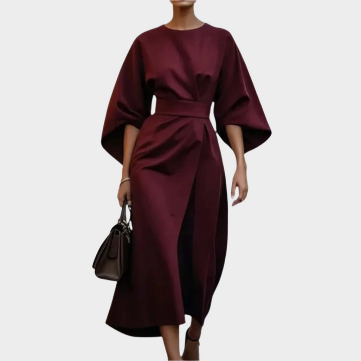 Stilska Minimalistička Haljina s Pojasom i Širokim Rukavima