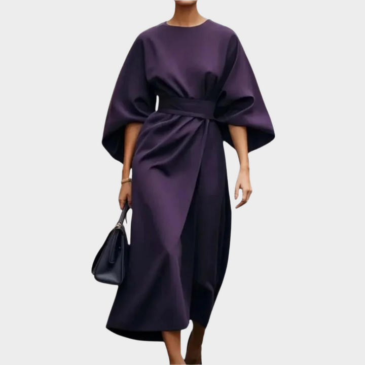 Stilska Minimalistička Haljina s Pojasom i Širokim Rukavima