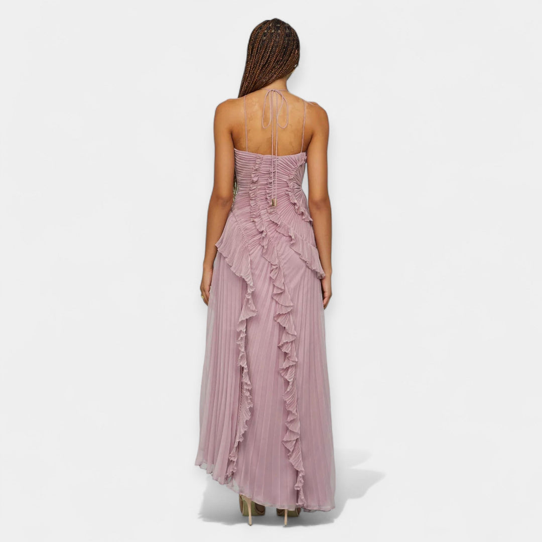 Lavanda srednje dugine haljina s regulirajućim volanima