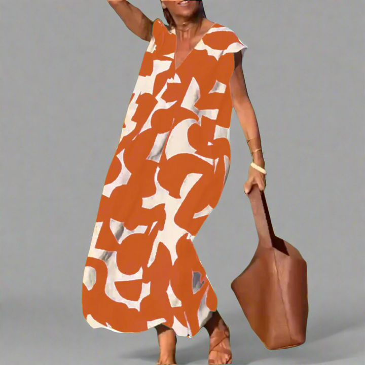 V haljina s otiskom od tkanine