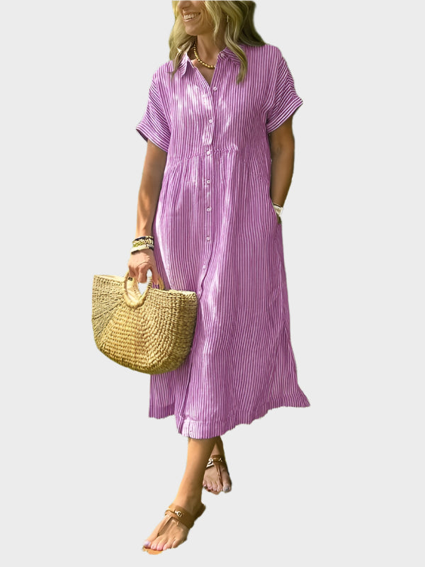 Prugasto košulja haljina s ukrasnim krilcima, gumbima i funkcionalnim džepovima