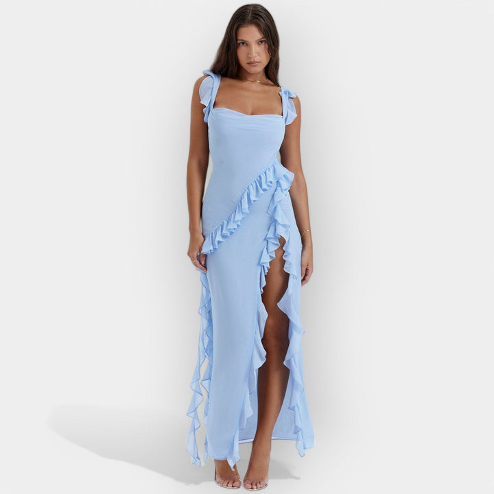 Haljina s prorezom i podesivim volanima