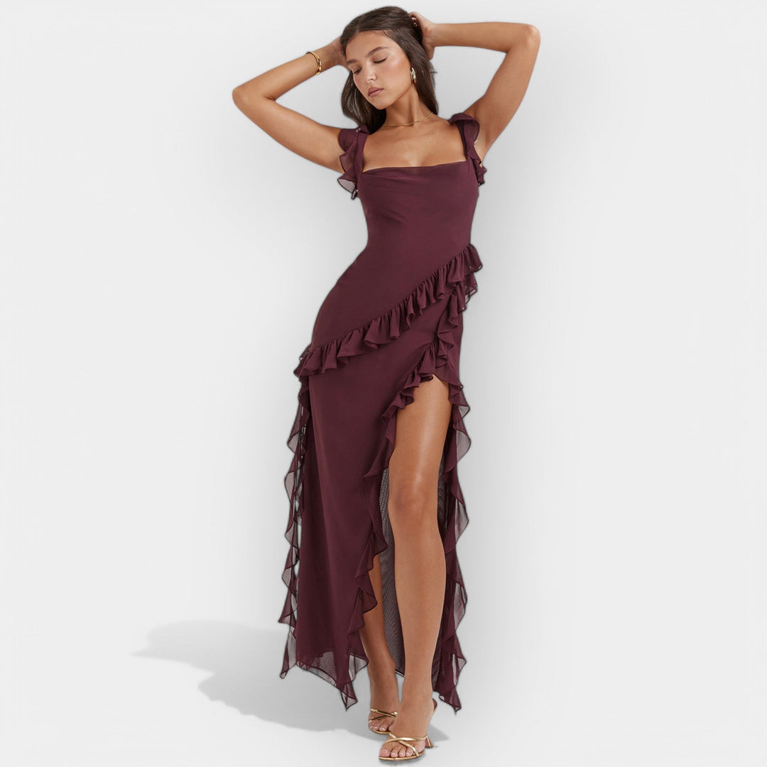 Haljina s prorezom i podesivim volanima