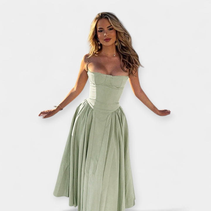 Retro midi haljina s tanka naramenica