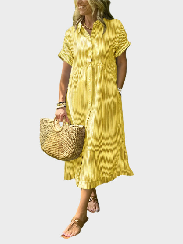 Prugasto košulja haljina s ukrasnim krilcima, gumbima i funkcionalnim džepovima