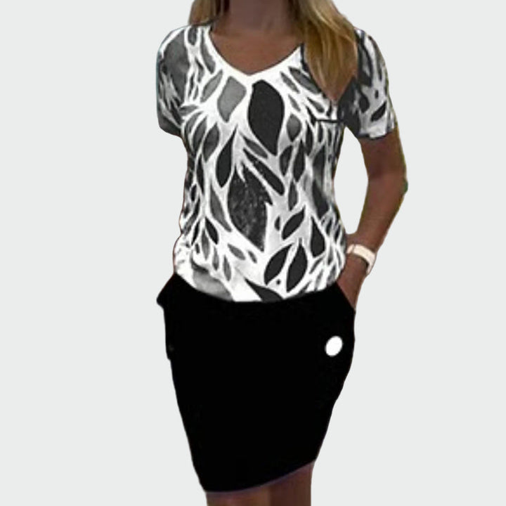 Set top s uzorkom i elegantnim suknjom