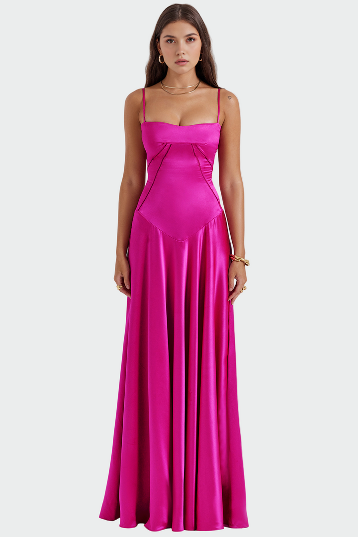 Satenska maxi haljina s tankim naramenicama