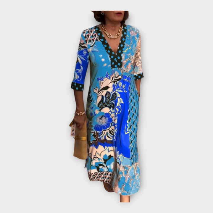 Šarena haljina s gumbima i 3/4 rukavima