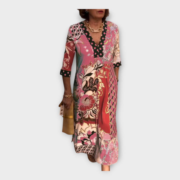 Šarena haljina s gumbima i 3/4 rukavima