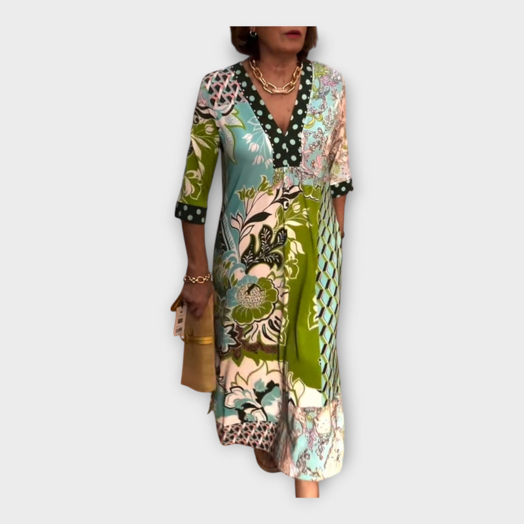 Šarena haljina s gumbima i 3/4 rukavima