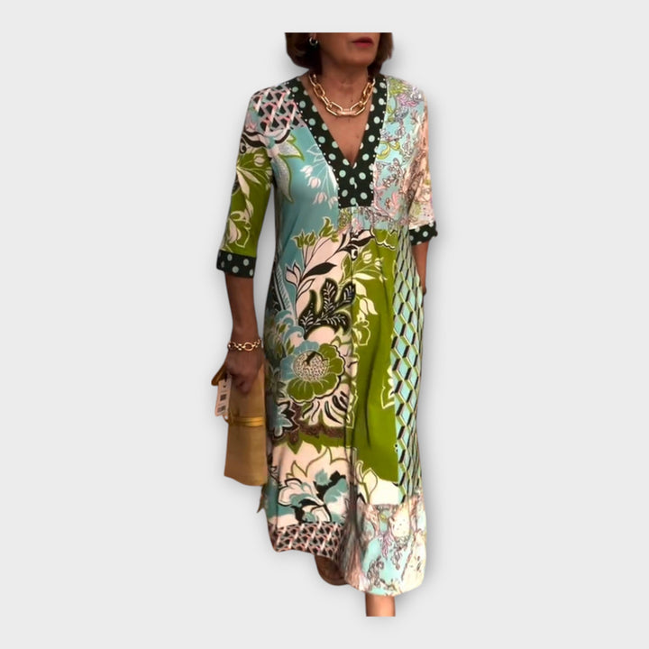 Šarena haljina s gumbima i 3/4 rukavima