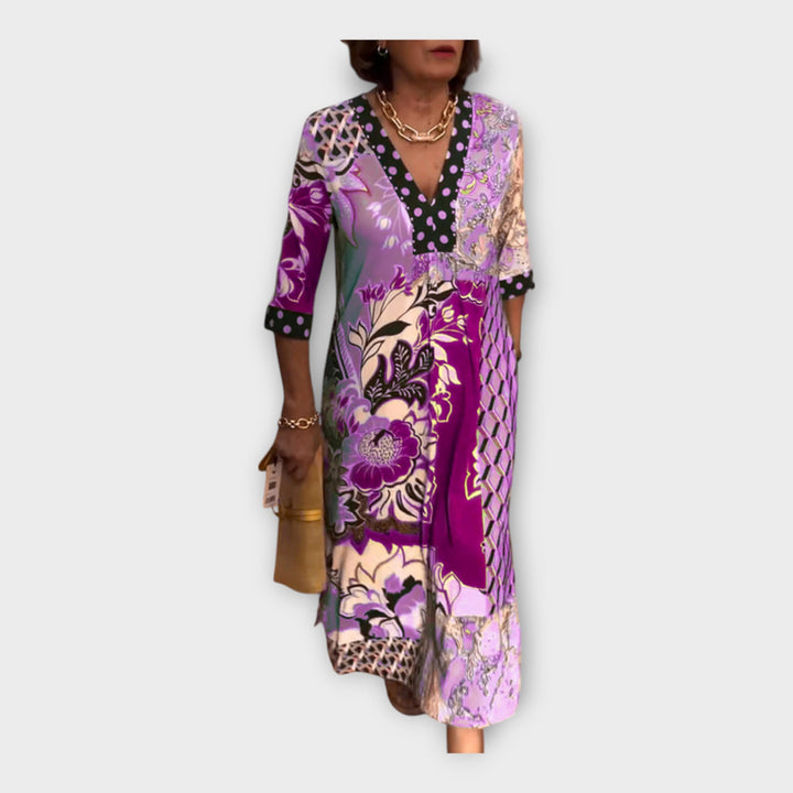 Šarena haljina s gumbima i 3/4 rukavima