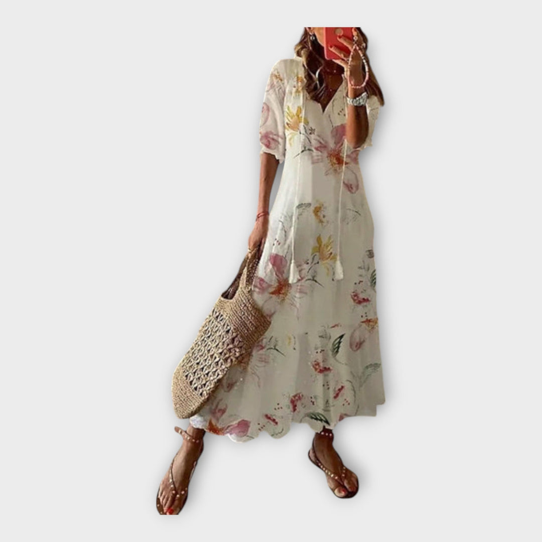 Vintidž haljina s vezom i V-in izrezom